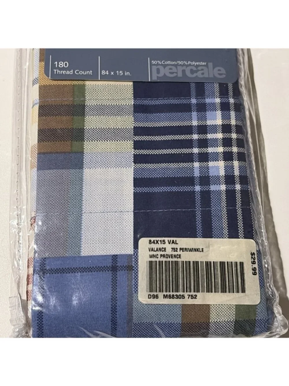 VTG SEARS Whole Home Blouson Valance Periwinkle Blue Plaid Provence 84X15